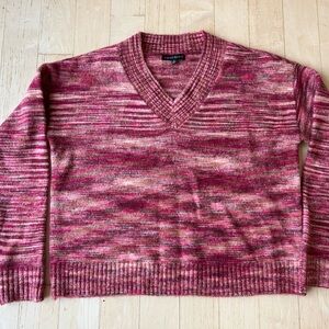 Love Ellie Women’s Cropped V-Neck Cozy Knit Sweater Pink/Brown Size Medium NWOT